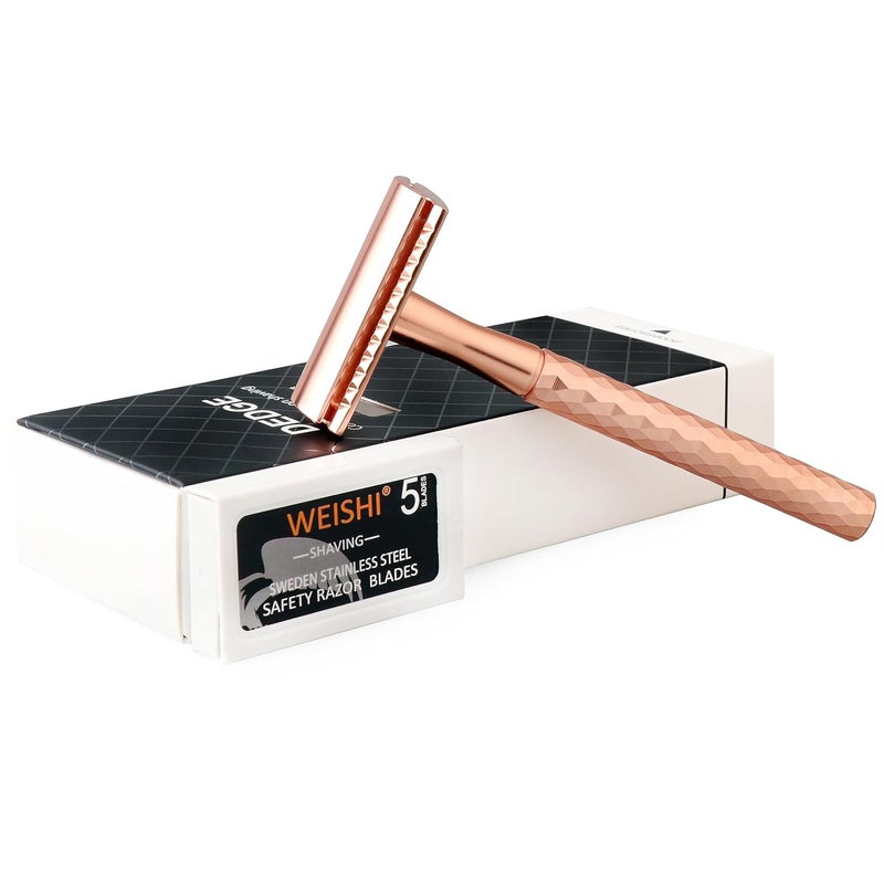 DEDGE Double Edge Eco Safety Razor Single Blade Razor for Women, Reusable Razor, with 5 Premium Razor Blades(Rose Gold) - Image 1
